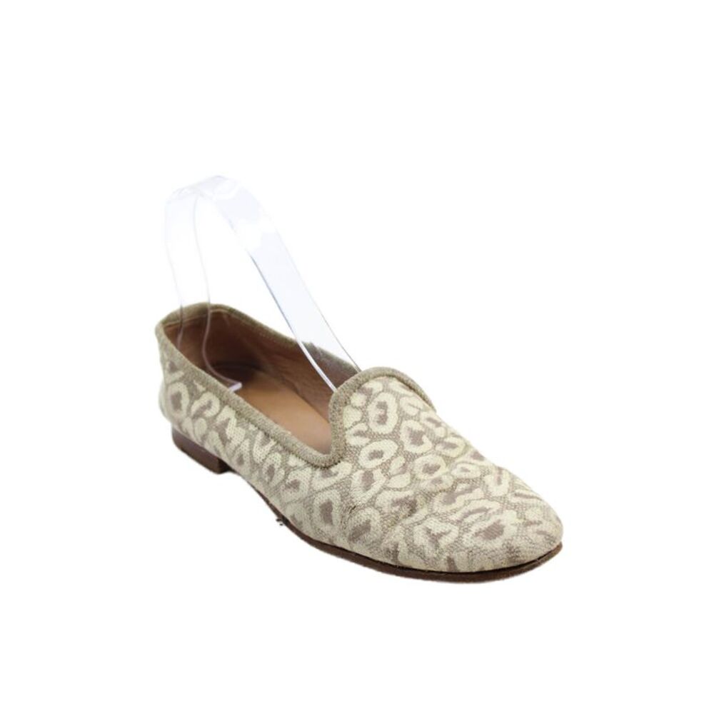 Stubbs & Wootton Womens Animal Print Slip On Loafers Beige Size 7